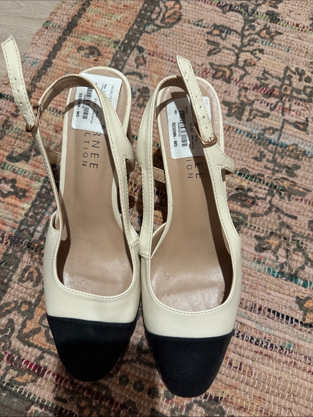 Journee Collection Cream and Black Slingback Pumps